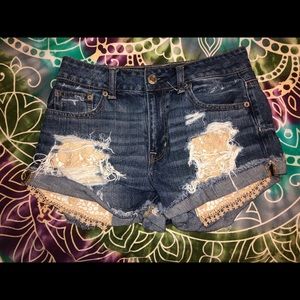 American eagle jean shorts with lace